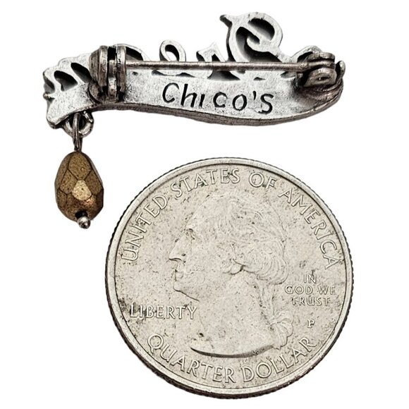 Chico’s Silver Tone  Cursive Letter Sign DREAM W/ Dangle Charm Pin, Signed L318 - Picture 7 of 9